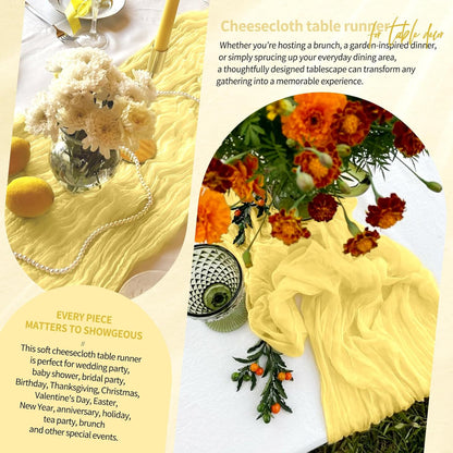 2 Pack Cheesecloth Table Runner 10FT Light Yellow Table Runner Boho Gauze Cheese Cloth Table Runners Long Rustic Sheer Table Decorations for Wedding Party Baby Bridal Shower Birthday Holiday Home