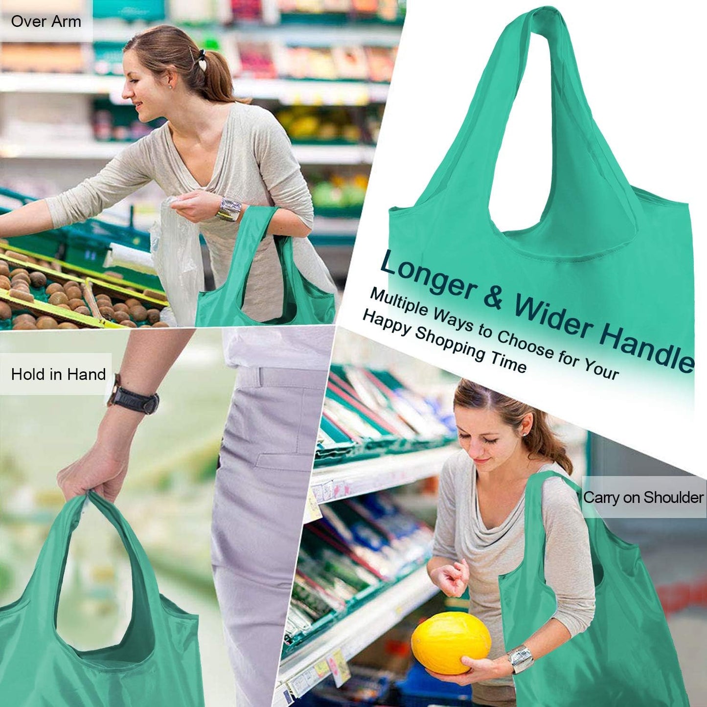 Reusable-Grocery-Bags-Foldable-Machine-Washable-Reusable-Shopping-Bags-Bulk Colorful 10 Pack 50LBS Extra Large Folding Reusable Bags Totes w Zipper Storage Pouch Lightweight Polyester Fabric