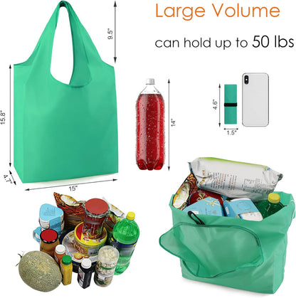 Reusable-Grocery-Bags-Foldable-Machine-Washable-Reusable-Shopping-Bags-Bulk Colorful 10 Pack 50LBS Extra Large Folding Reusable Bags Totes w Zipper Storage Pouch Lightweight Polyester Fabric
