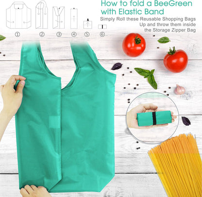 Reusable-Grocery-Bags-Foldable-Machine-Washable-Reusable-Shopping-Bags-Bulk Colorful 10 Pack 50LBS Extra Large Folding Reusable Bags Totes w Zipper Storage Pouch Lightweight Polyester Fabric