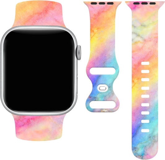 Marble Watch Band Compatible with Apple Watch, Soft Silicone Strap Adjustable Replacement for Iwatch Bands All Series