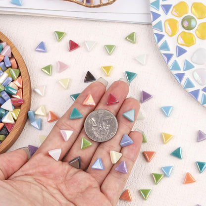 Iridescent Glass Mosaic Tiles for Crafts Bulk, 440Pcs Triangle | Easy DIY Crafting, Small Handmade Art Supplies, Perfect Mosaic Kits for adults,Outdoor Decoration