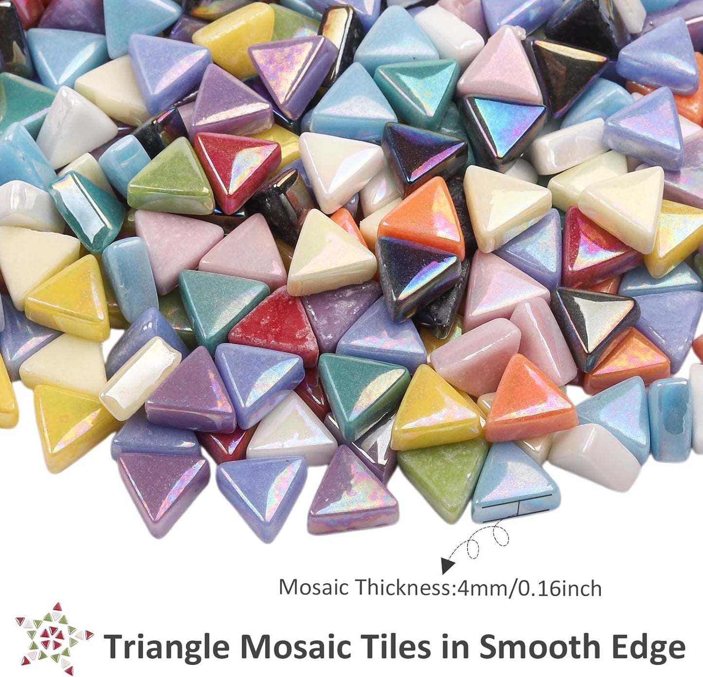 Iridescent Glass Mosaic Tiles for Crafts Bulk, 440Pcs Triangle | Easy DIY Crafting, Small Handmade Art Supplies, Perfect Mosaic Kits for adults,Outdoor Decoration