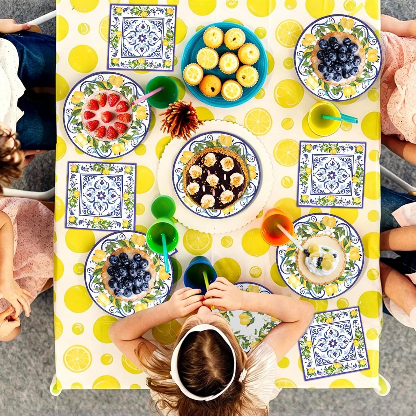 50PCS Lemon Paper Plates and Napkins Party Supplies Blue Lemon Disposable Tableware for Summer Party Yellow Lemons Party Plates Supplies for Birthday Wedding Baby Shower, Serves 25