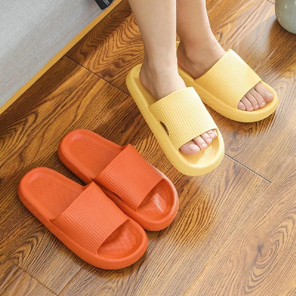 Pillow Slippers for Men and Women - Cushioned Thick Sole Non-Slip Bathroom Slides, Comfort Indoor & Outdoor Shower Sandals