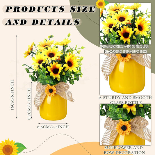 2 Pcs Artificial Fake Flowers in Vase Decorations Sunflower Table Centerpiece Decoration Summer-Sunflowers in Vase Cute Artificial Plant Decor for Summer Farmhouse Home Office Party Gift