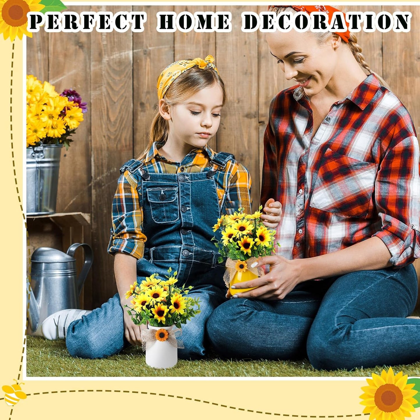 2 Pcs Artificial Fake Flowers in Vase Decorations Sunflower Table Centerpiece Decoration Summer-Sunflowers in Vase Cute Artificial Plant Decor for Summer Farmhouse Home Office Party Gift