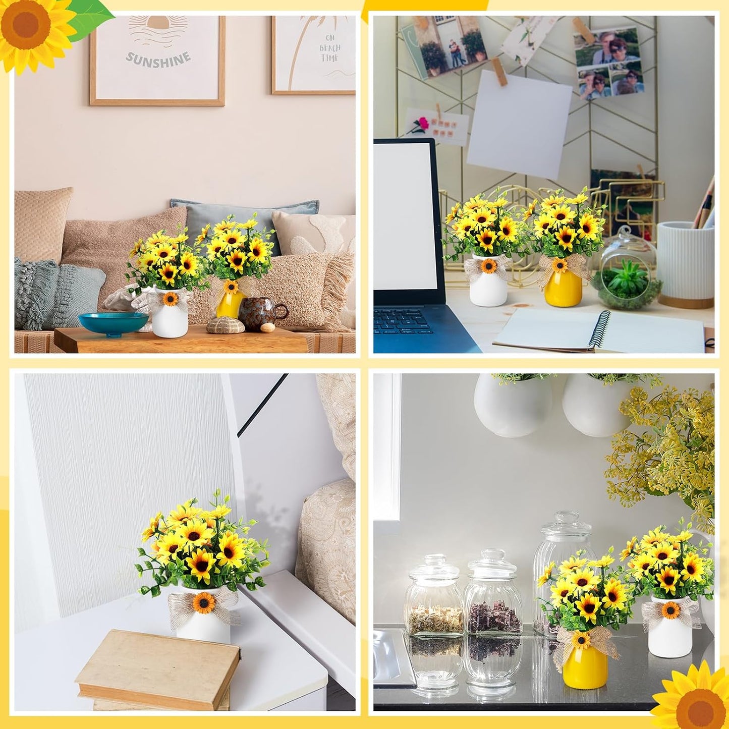 2 Pcs Artificial Fake Flowers in Vase Decorations Sunflower Table Centerpiece Decoration Summer-Sunflowers in Vase Cute Artificial Plant Decor for Summer Farmhouse Home Office Party Gift