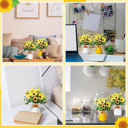 2 Pcs Artificial Fake Flowers in Vase Decorations Sunflower Table Centerpiece Decoration Summer-Sunflowers in Vase Cute Artificial Plant Decor for Summer Farmhouse Home Office Party Gift