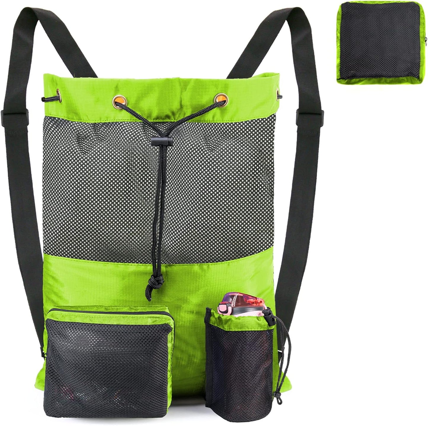 Gym Bags for Men Women Mesh Drawstring Backpack for Swim Sports Workout Gear Gifts for Swimmers Beach Pool Wrestling Backpack Cinch Bag With 3 Pockets Neon Yellow XLarge