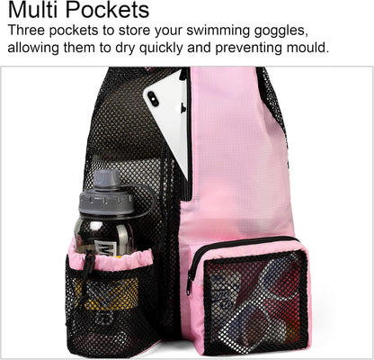 Gym Bags for Men Women Mesh Drawstring Backpack for Swim Sports Workout Gear Gifts for Swimmers Beach Pool Wrestling Backpack Cinch Bag With 3 Pockets Neon Yellow XLarge