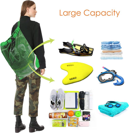 Gym Bags for Men Women Mesh Drawstring Backpack for Swim Sports Workout Gear Gifts for Swimmers Beach Pool Wrestling Backpack Cinch Bag With 3 Pockets Neon Yellow XLarge