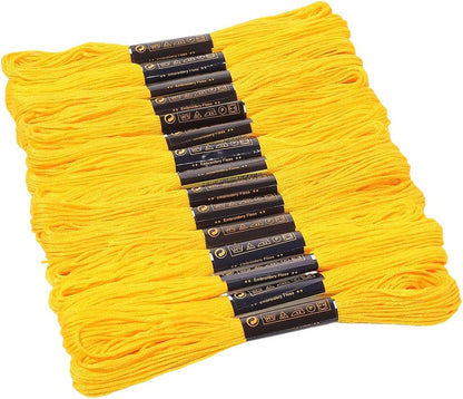 15 Skeins 123 Yards Hand Embroidery Floss Yellow Cotton Cross Stitch Thread Friendship Bracelet String Yarn Needlepoint Threads Kit Bulk for Sewing Knitting Jewelry Crafts Bracelets Crochet