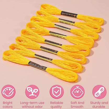 15 Skeins 123 Yards Hand Embroidery Floss Yellow Cotton Cross Stitch Thread Friendship Bracelet String Yarn Needlepoint Threads Kit Bulk for Sewing Knitting Jewelry Crafts Bracelets Crochet