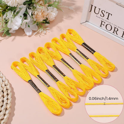 15 Skeins 123 Yards Hand Embroidery Floss Yellow Cotton Cross Stitch Thread Friendship Bracelet String Yarn Needlepoint Threads Kit Bulk for Sewing Knitting Jewelry Crafts Bracelets Crochet