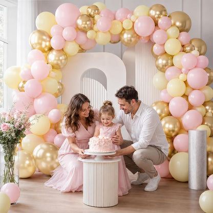Pink Yellow Gold Balloons, 50 Pcs 12 Inch Latex Pastel Birthday Balloons | Macaron Pink, Pastel Yellow and Metallic Sand Gold for Baby Shower, Bridal Shower, Birthday and Party Decorations