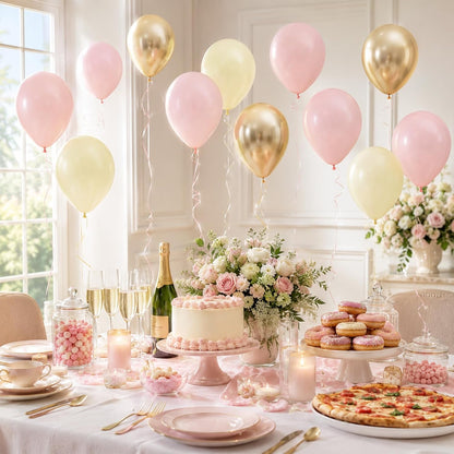 Pink Yellow Gold Balloons, 50 Pcs 12 Inch Latex Pastel Birthday Balloons | Macaron Pink, Pastel Yellow and Metallic Sand Gold for Baby Shower, Bridal Shower, Birthday and Party Decorations