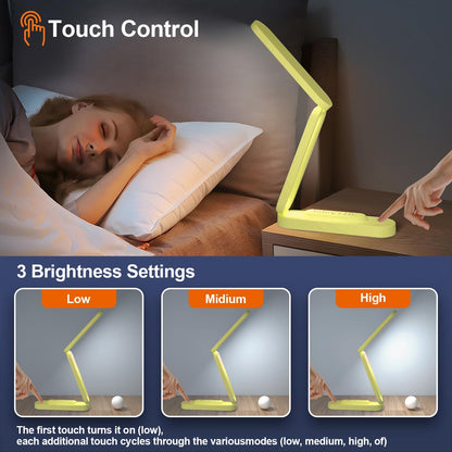 LED Desk Lamp for Office Home & Battery Operated Lamp Rechargeable Lamp Foldable & Portable Light, LED Desk Light Strip, 3 Brightness Dimmable Small Desk Lamp Reading Lamp (Yellow)