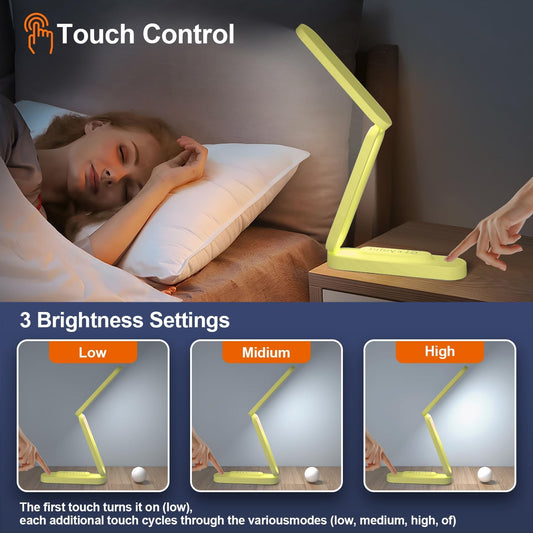 LED Desk Lamp for Office Home & Battery Operated Lamp Rechargeable Lamp Foldable & Portable Light, LED Desk Light Strip, 3 Brightness Dimmable Small Desk Lamp Reading Lamp (Yellow)
