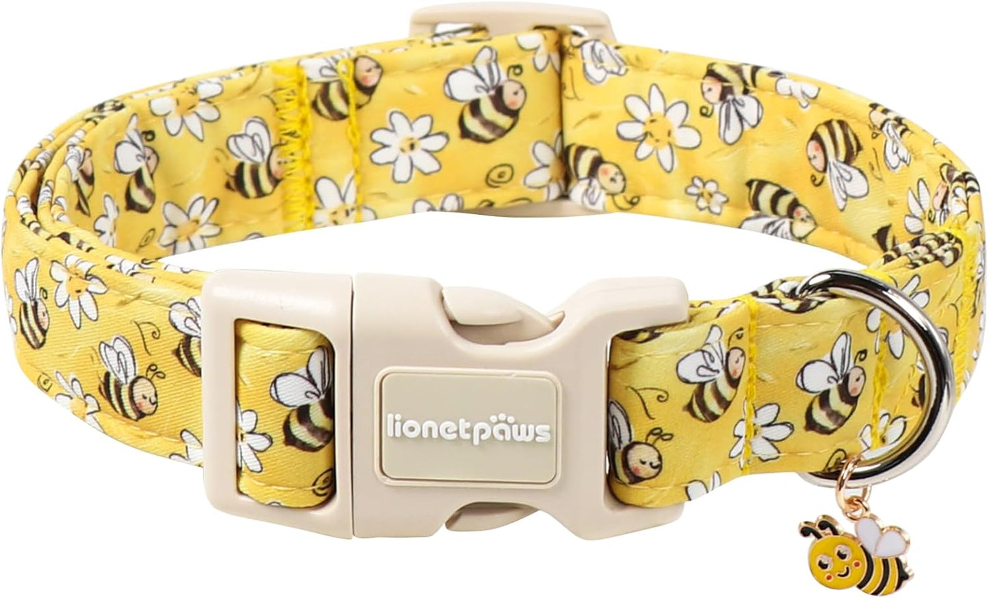 Spring Dog Collar- Cute Bees Yellow Dogs Collar with Plastic Buckle and Bee Pendant,Dog Collar for Small Medium Dogs