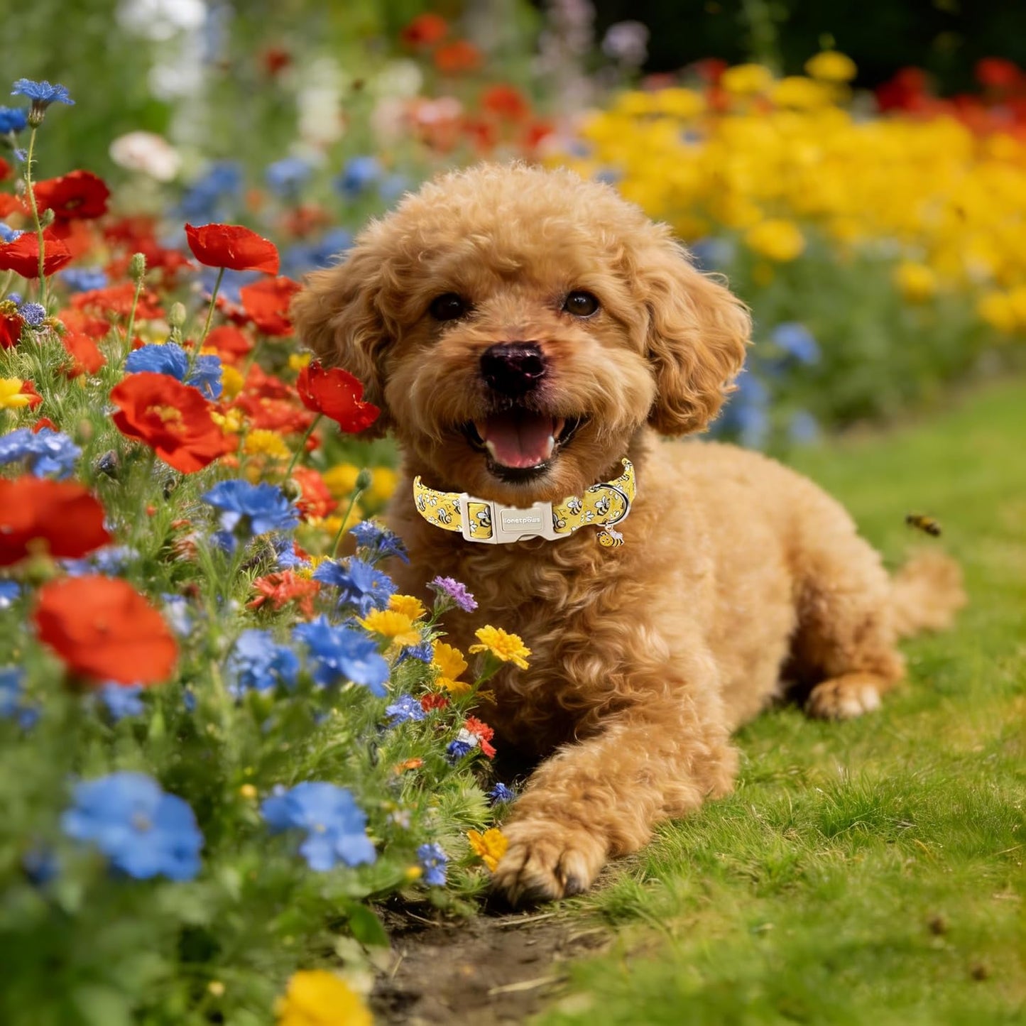 Spring Dog Collar- Cute Bees Yellow Dogs Collar with Plastic Buckle and Bee Pendant,Dog Collar for Small Medium Dogs