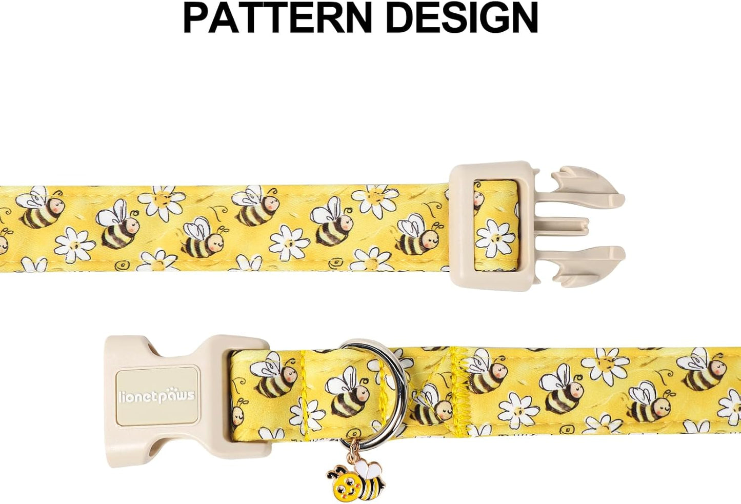 Spring Dog Collar- Cute Bees Yellow Dogs Collar with Plastic Buckle and Bee Pendant,Dog Collar for Small Medium Dogs