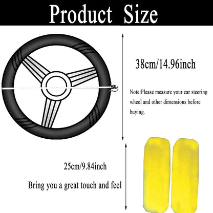 1 Set 5 Pcs Fluffy Steering Wheel Cover Set & Handbrake Cover & Gear Shift Cover Set & Seat Belt Shoulder Pads Car Interior Furry Steering Wheel Covers Fit for 15 Inch (Yellow)