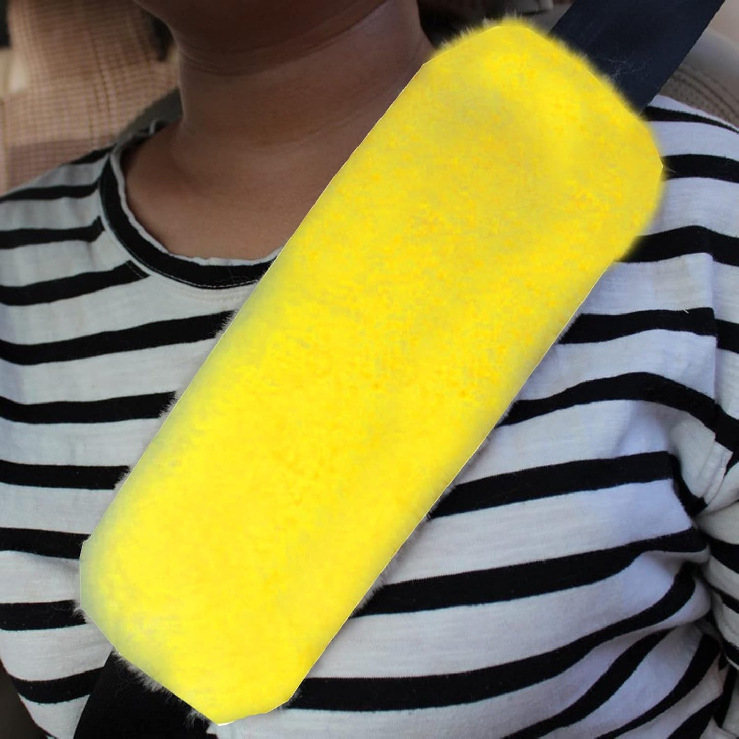 1 Set 5 Pcs Fluffy Steering Wheel Cover Set & Handbrake Cover & Gear Shift Cover Set & Seat Belt Shoulder Pads Car Interior Furry Steering Wheel Covers Fit for 15 Inch (Yellow)