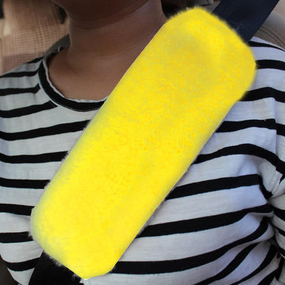 1 Set 5 Pcs Fluffy Steering Wheel Cover Set & Handbrake Cover & Gear Shift Cover Set & Seat Belt Shoulder Pads Car Interior Furry Steering Wheel Covers Fit for 15 Inch (Yellow)