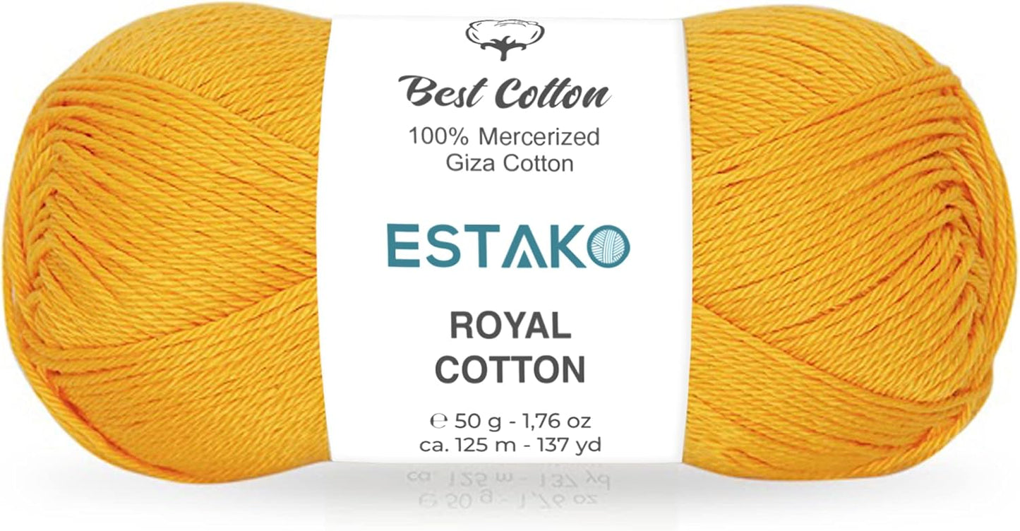 Royal Cotton, 100% Mercerized Giza Cotton Yarn, Dark Yellow | soft, silky sheen, super fine, fingering 1, sock weight, 50 g, 137 yds, baby clothes, summer tops