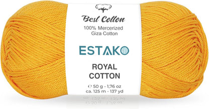 Royal Cotton, 100% Mercerized Giza Cotton Yarn, Dark Yellow | soft, silky sheen, super fine, fingering 1, sock weight, 50 g, 137 yds, baby clothes, summer tops