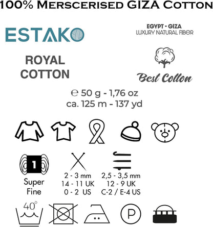 Royal Cotton, 100% Mercerized Giza Cotton Yarn, Dark Yellow | soft, silky sheen, super fine, fingering 1, sock weight, 50 g, 137 yds, baby clothes, summer tops
