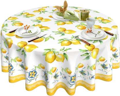 Lemon Tablecloth Round 60 Inch Summer Yellow Fruit Table Cloth for Home Kitchen Dining Table Decor