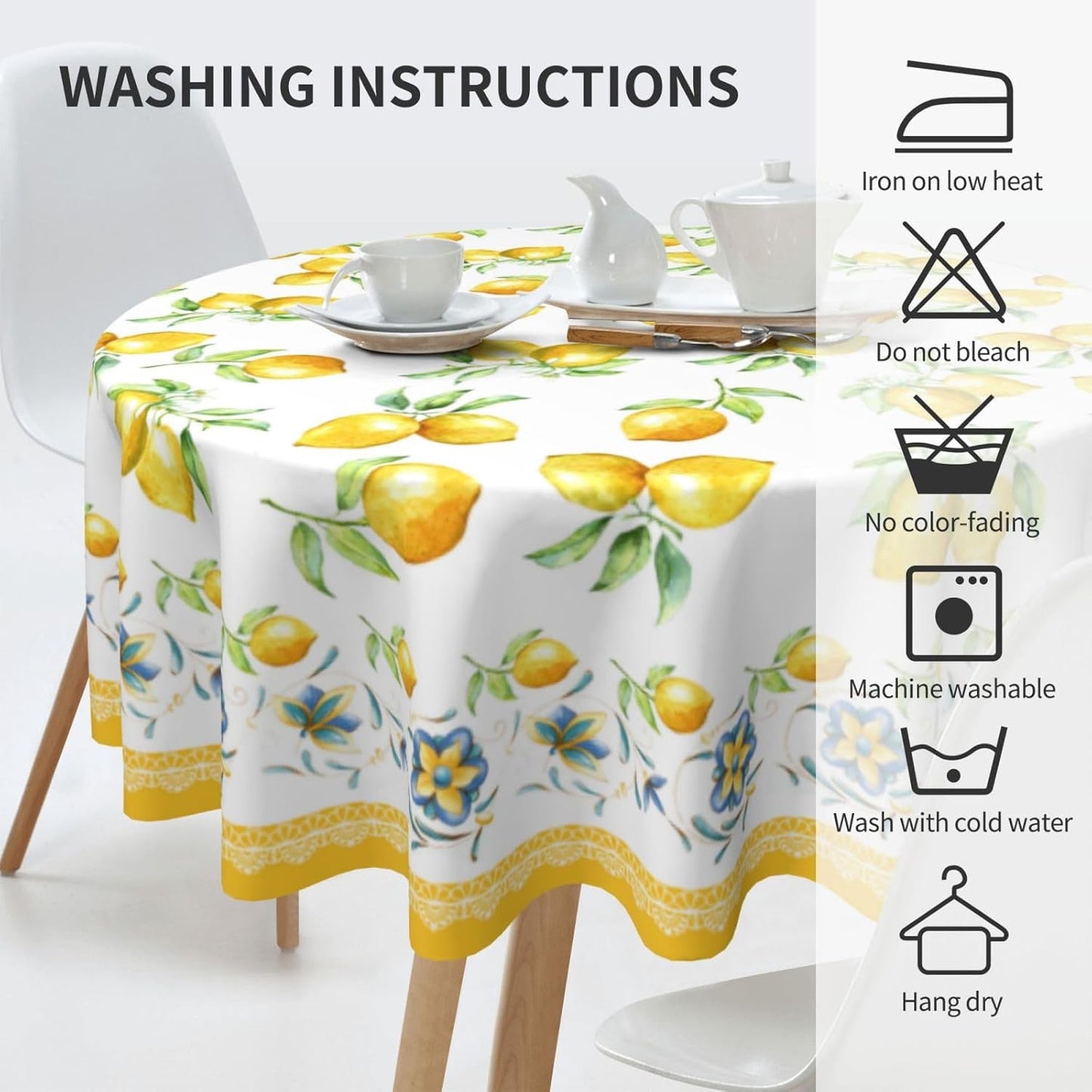 Lemon Tablecloth Round 60 Inch Summer Yellow Fruit Table Cloth for Home Kitchen Dining Table Decor