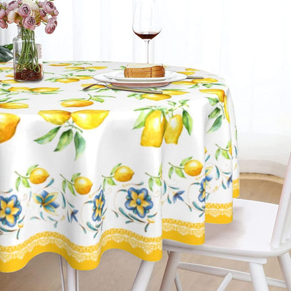 Lemon Tablecloth Round 60 Inch Summer Yellow Fruit Table Cloth for Home Kitchen Dining Table Decor