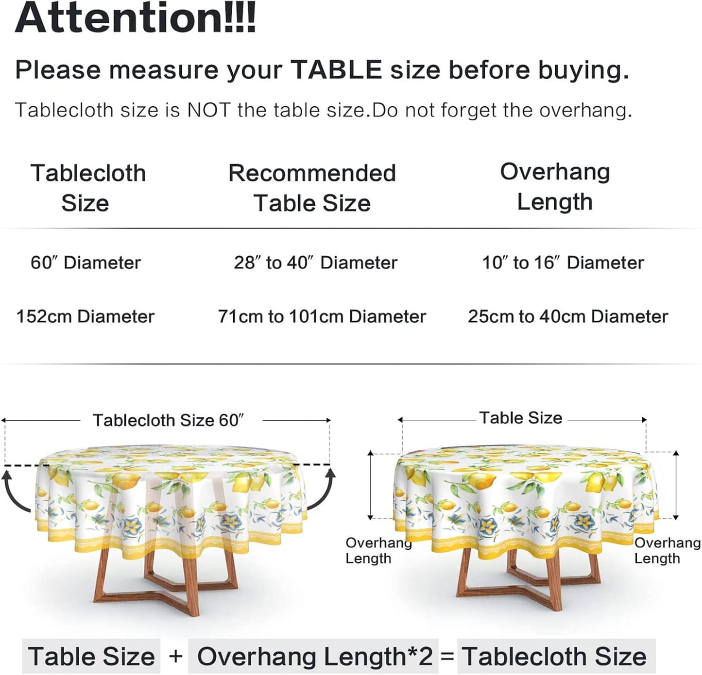 Lemon Tablecloth Round 60 Inch Summer Yellow Fruit Table Cloth for Home Kitchen Dining Table Decor
