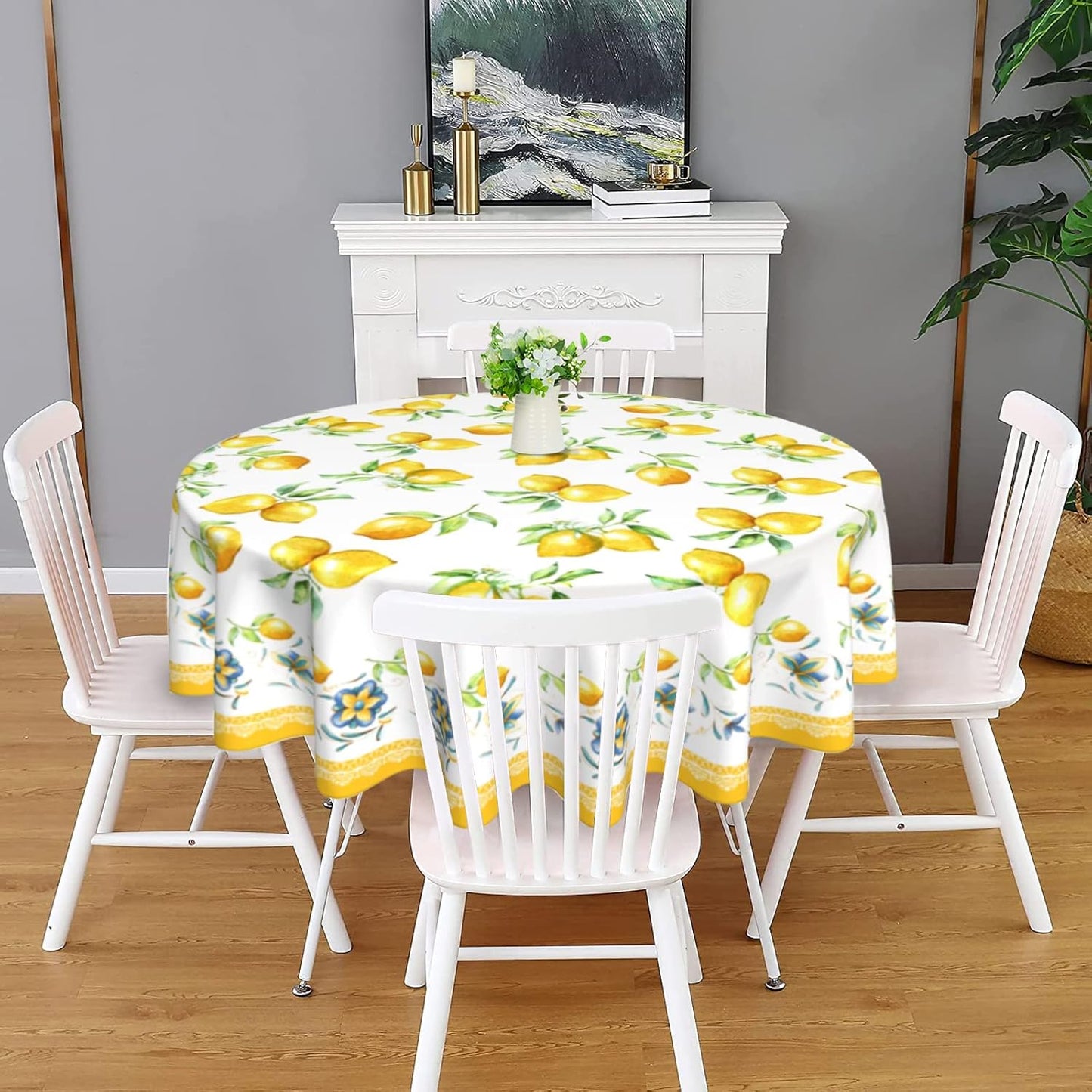 Lemon Tablecloth Round 60 Inch Summer Yellow Fruit Table Cloth for Home Kitchen Dining Table Decor