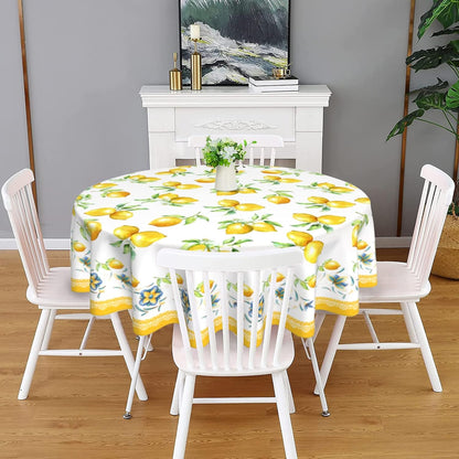 Lemon Tablecloth Round 60 Inch Summer Yellow Fruit Table Cloth for Home Kitchen Dining Table Decor