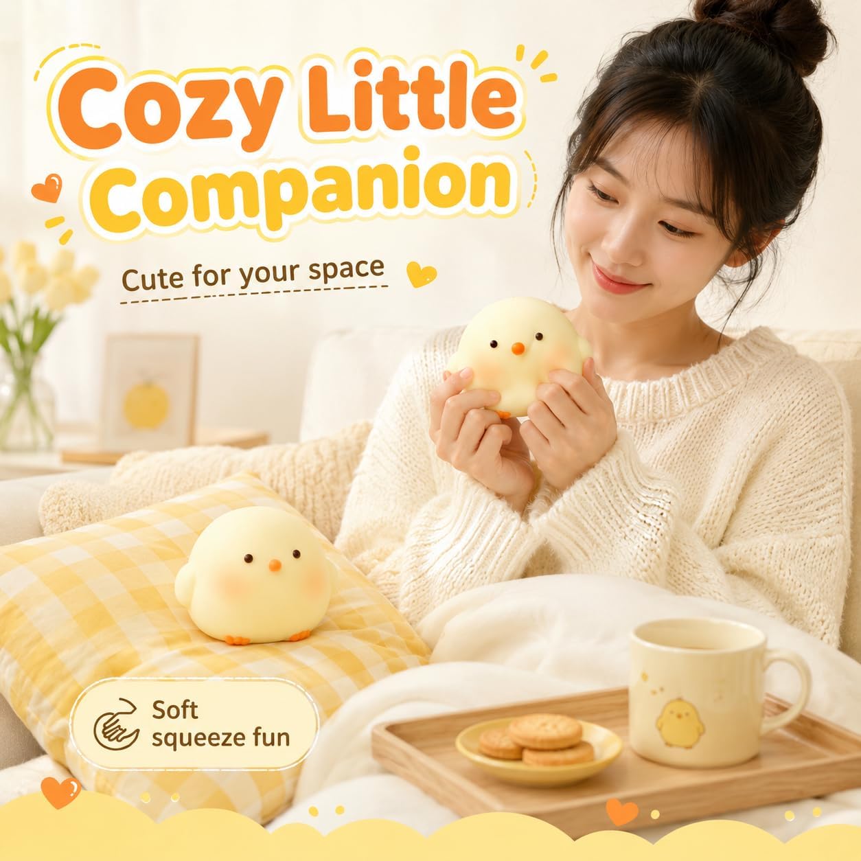 Cute Chick Squishy Toy, 1PACK Soft Slow Rising Squeeze Figure, Yellow Kawaii Animal Fidget Toy for Desk Decor, Party Favor, Small Gift, One Piece
