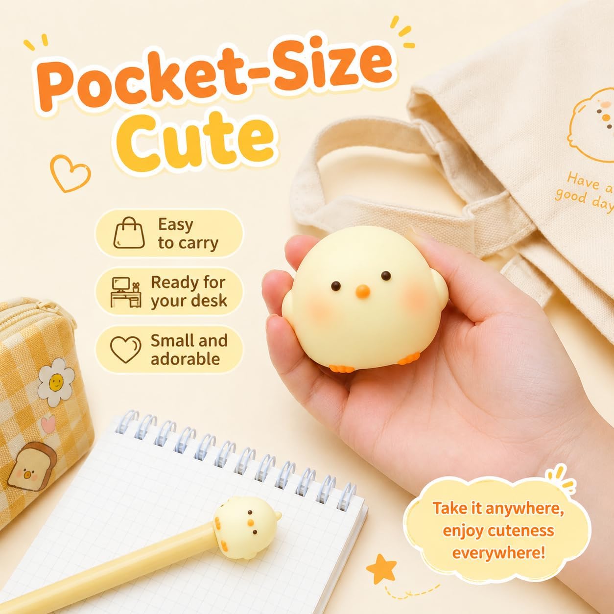 Cute Chick Squishy Toy, 1PACK Soft Slow Rising Squeeze Figure, Yellow Kawaii Animal Fidget Toy for Desk Decor, Party Favor, Small Gift, One Piece