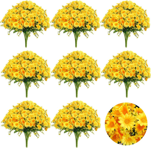 48Pcs Fall Artificial Daisy Flowers 14" Autumn Yellow Fake Mums for Outdoor | UV Resistant, Realistic Silk Faux Flowers for Planters Front Door Porch Patio Garden Window Box Home Balcony Outdoor Indoor