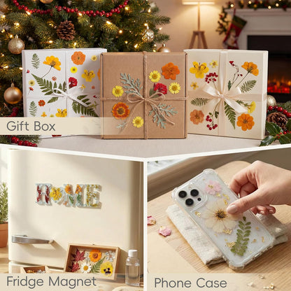 120P Yellow Orange Red Dried Pressed Flowers | Warm cozy gradient, maple leaves, varied blooms, for Thanksgiving resin jewelry scrapbook frame candle, tweezers included