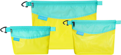 3 Pcs Water-Resistant Zipper Pouch, Mesh Zipper Bag | Quick-View Mesh, Hanging Buckle, Ideal for Travel, Office Storage & Organization, Yellow, Set