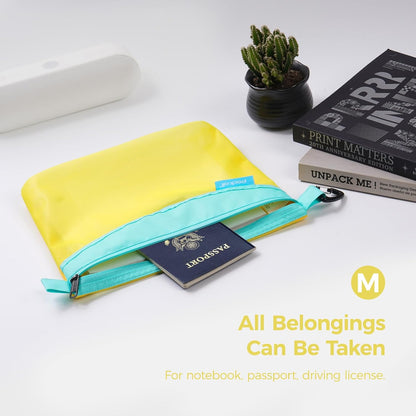 3 Pcs Water-Resistant Zipper Pouch, Mesh Zipper Bag | Quick-View Mesh, Hanging Buckle, Ideal for Travel, Office Storage & Organization, Yellow, Set