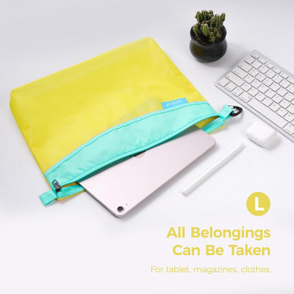 3 Pcs Water-Resistant Zipper Pouch, Mesh Zipper Bag | Quick-View Mesh, Hanging Buckle, Ideal for Travel, Office Storage & Organization, Yellow, Set