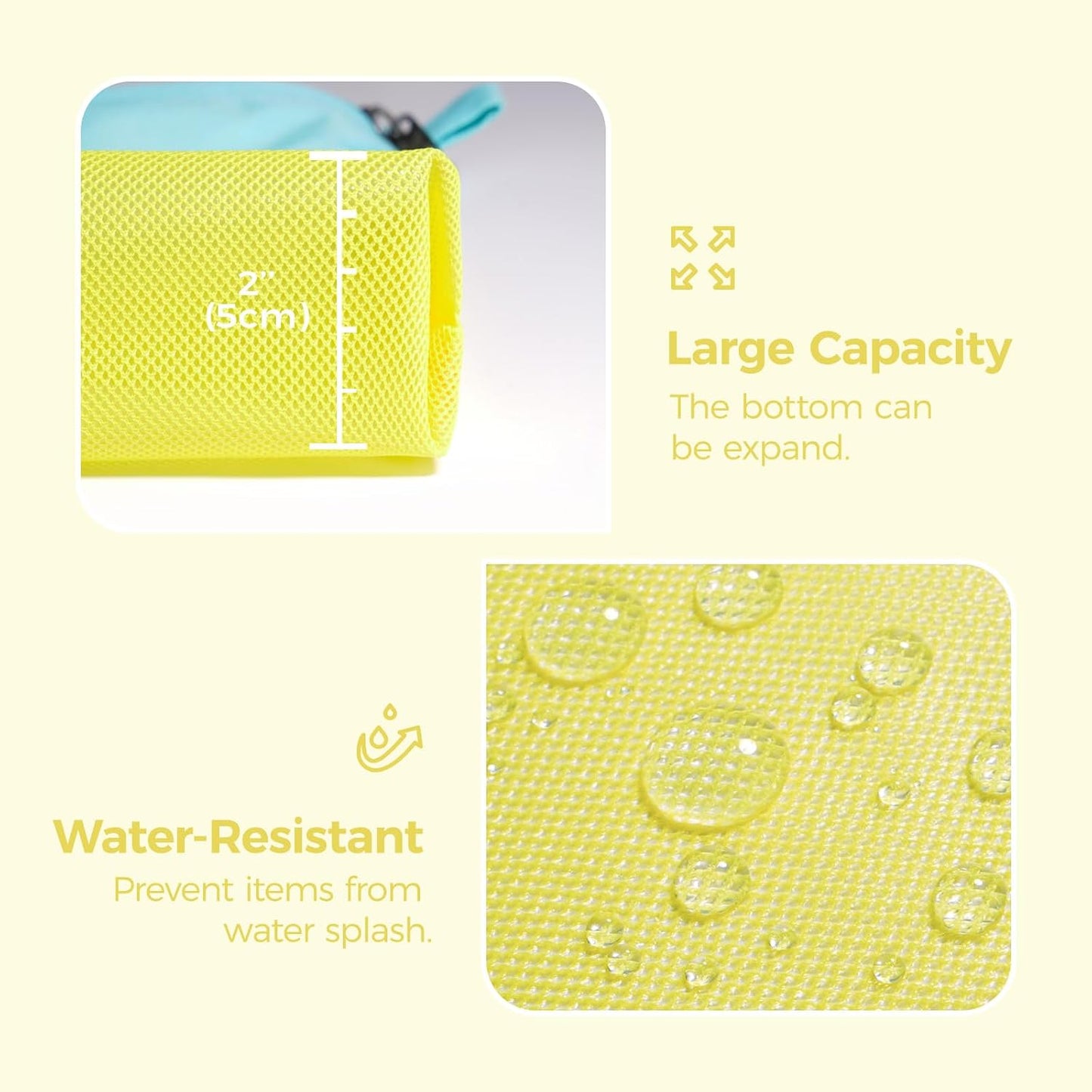 3 Pcs Water-Resistant Zipper Pouch, Mesh Zipper Bag | Quick-View Mesh, Hanging Buckle, Ideal for Travel, Office Storage & Organization, Yellow, Set