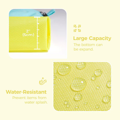 3 Pcs Water-Resistant Zipper Pouch, Mesh Zipper Bag | Quick-View Mesh, Hanging Buckle, Ideal for Travel, Office Storage & Organization, Yellow, Set
