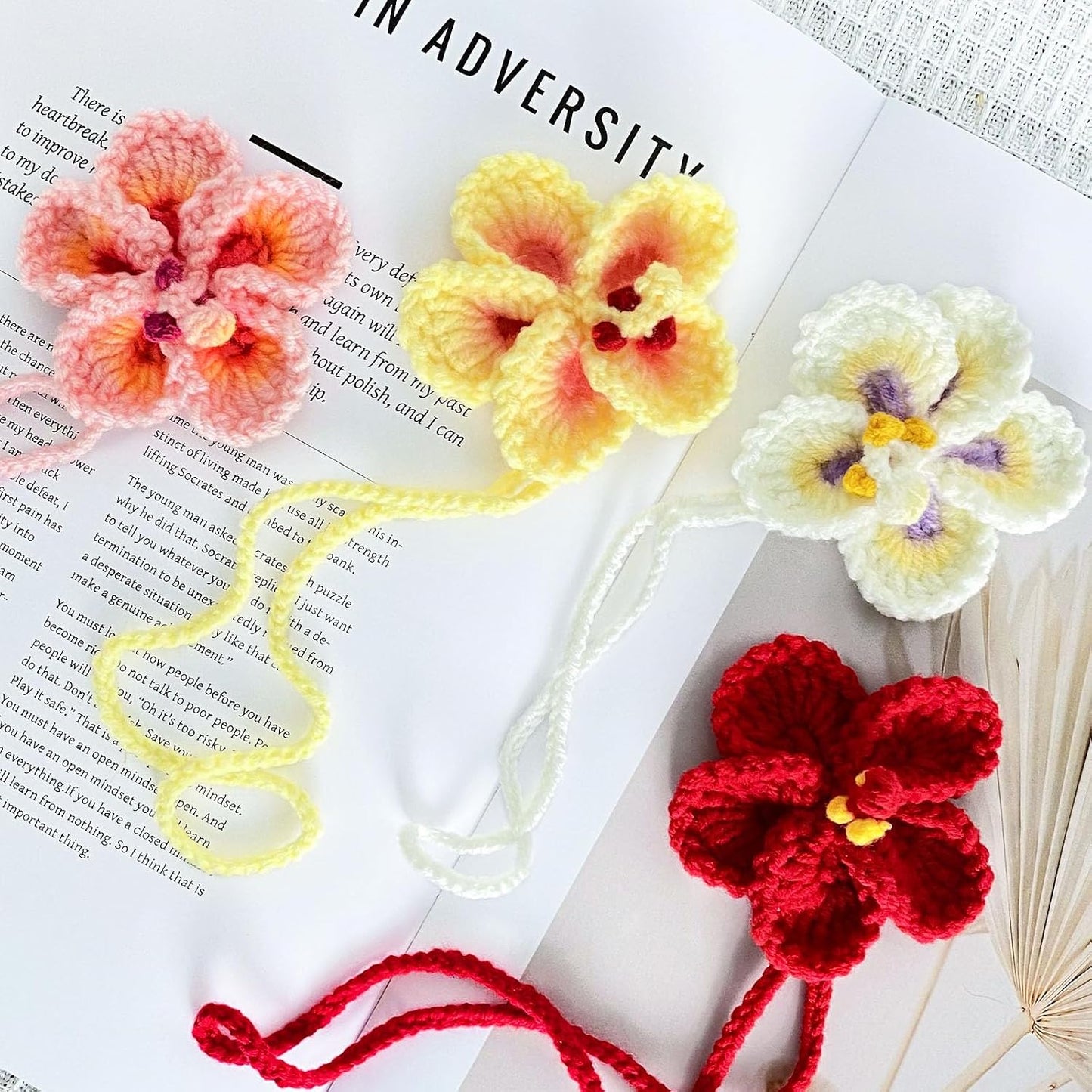 Crochet Hibiscus Flower, Rear View Mirror Hanging Ornament (Yellow) | Handmade Hawaiian Tropical Flower, Crochet Plant for Car Decor, Beach Car Accessories, Cute Bag Charms, Gift for Women