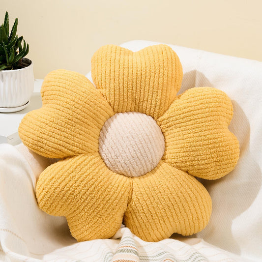 Sioloc Yellow Flower Pillow, Decorative Throw Pillow for Bed, Cute Daisy Flower Shaped Floor Cushion for Pet, Couch & Room Decor (15.7 Inch)