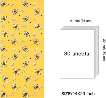 Bee Wedding Wrapping Tissue Paper - 30 Sheets 14x20 Inch Floral Bee Tissue Paper Bulk for Bridal Shower, Wedding, Birthday, Baby Shower